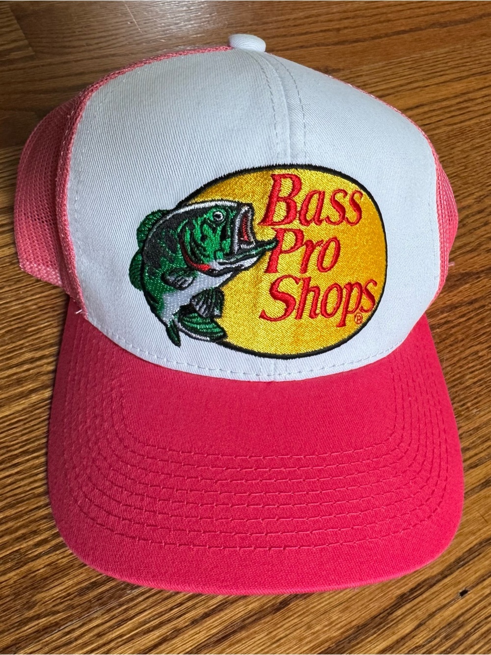 Bass Pro Shops Pink White Trucker Hat Mesh Snapback Embroidered Logo